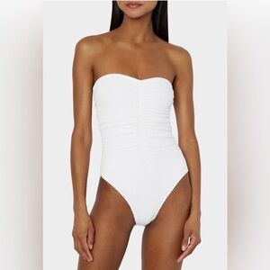 Milly Cabana textured ruched one piece swim suit in white size L